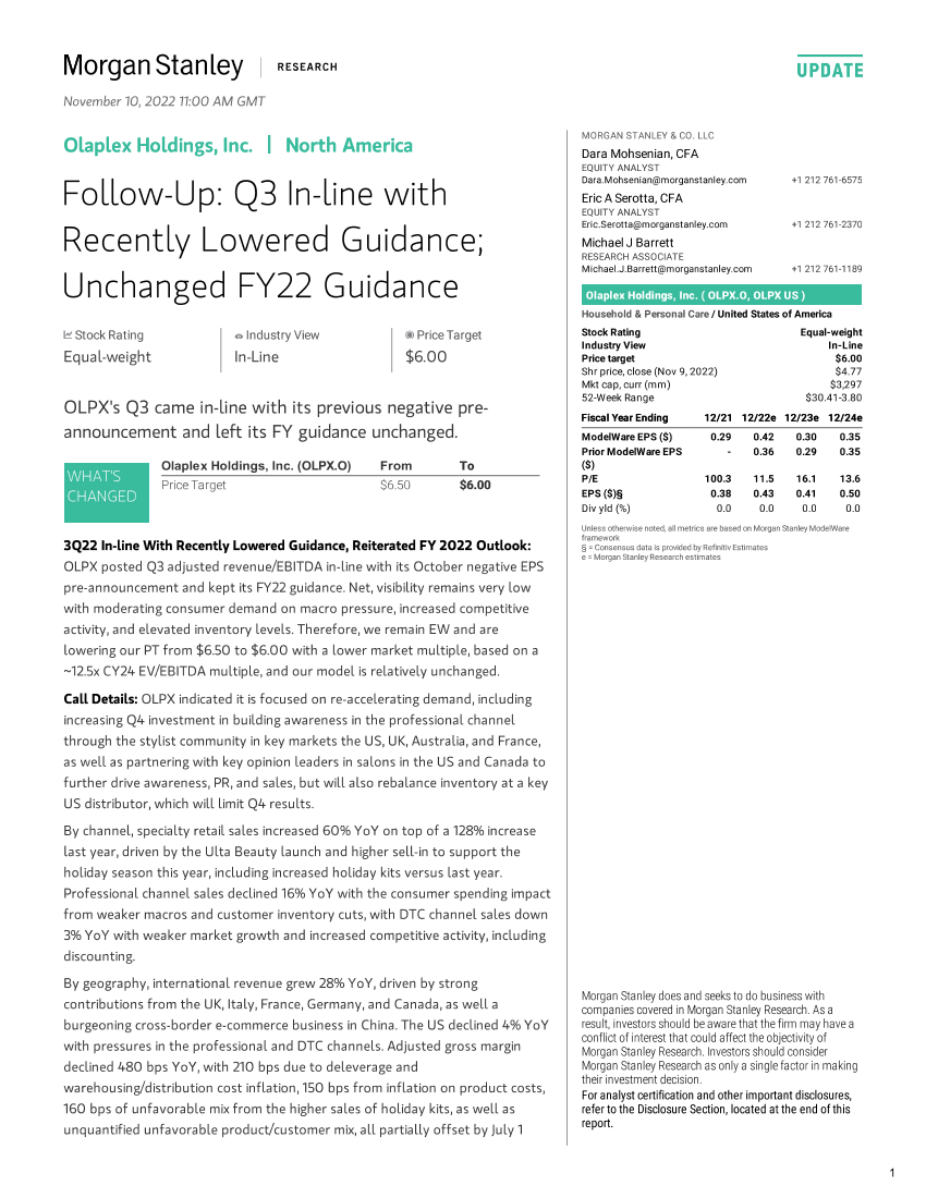 2022-11-10-OLPX.OQ-Morgan Stanley-Olaplex Holdings, Inc. Follow-Up Q3 In-line with Recently ...-991604682022-11-10-OLPX.OQ-Morgan Stanley-Olaplex Holdings, Inc. Follow-Up Q3 In-line with Recently ...-99160468_1.png